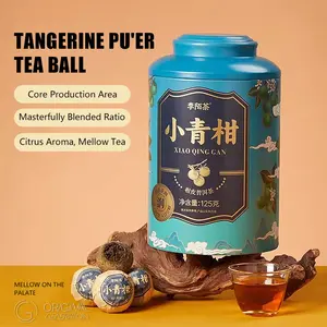 Spring Tangerine Pu'er Tea 125g(1 Tin 10 pcs) With Tangerine Peel,Cooked Pu'er Tea,One Tea Ball Can Make 400 OZ
