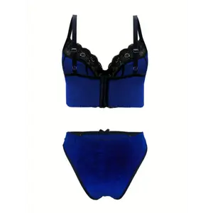 wicked unlined balconette demetra Large Size Fashionable Velvet Contrasting Lace Splicing And Steel Ring Underwear Set
