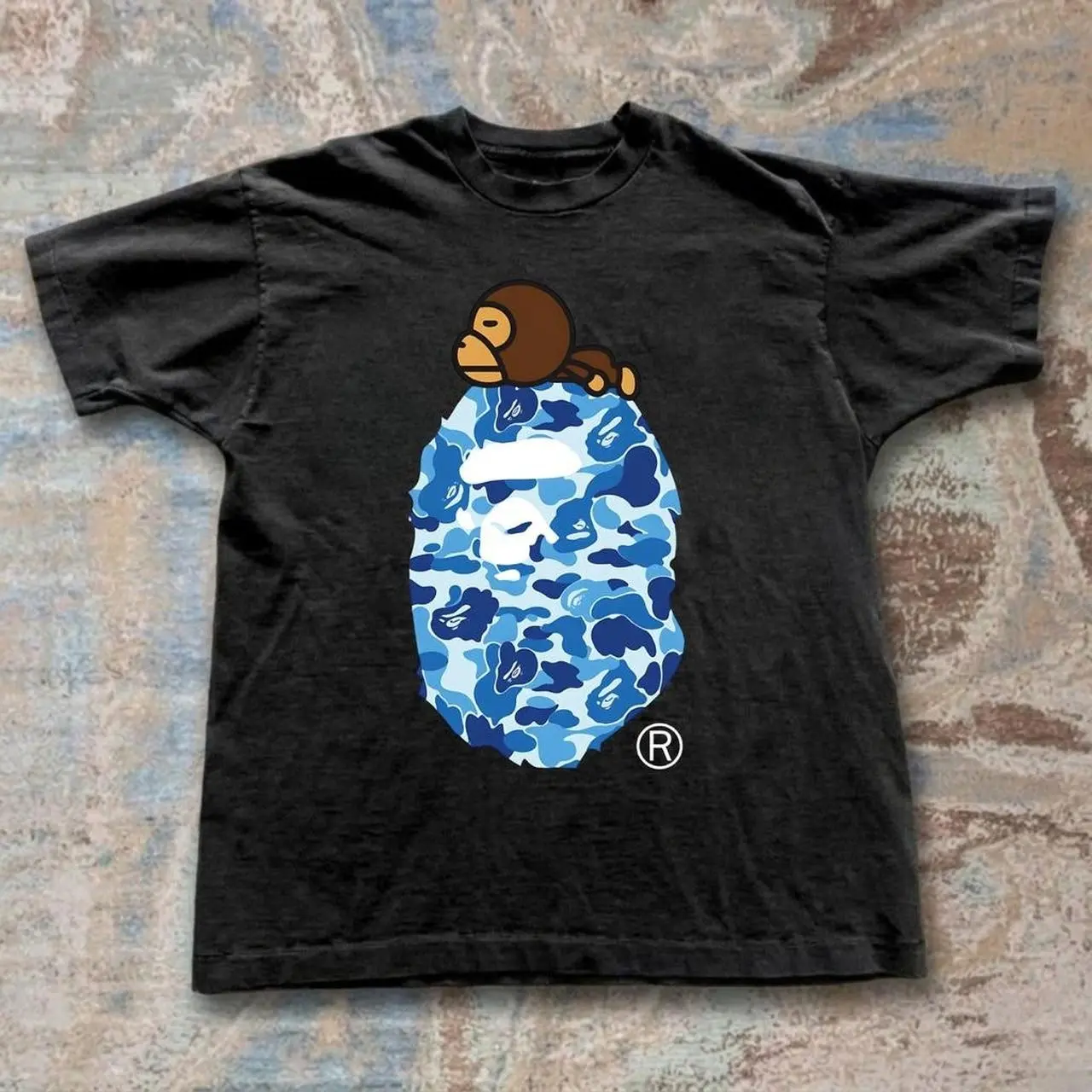 Black and Blue Camo Graphic T-Shirt, Urban Streetwear Inspired Cotton Tee, Bold Camouflage Pattern Shirt, Unisex Casual Graphic Top, Trendy Everyday Fashion Apparel