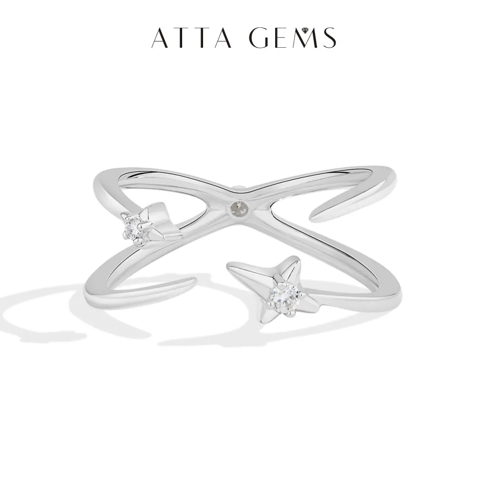 ATTAGEMS Open Ring Lab-Grown Moissanite Ring for Women and Girls 925 Sterling Silver Ring Party Birthday Gift Fashionable Statement Jewelry R364 summerwins