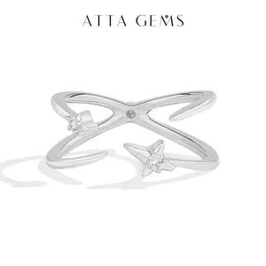 ATTAGEMS Open Ring Lab-Grown Moissanite Ring for Women and Girls 925 Sterling Silver Ring Party Birthday Gift Fashionable Statement Jewelry R364