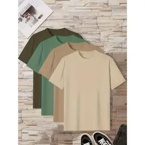 Men's Home Wear Solid Color T-shirt 4pcs Set Oversized Vintage Acid Wash T-Shirts 5xl pink
