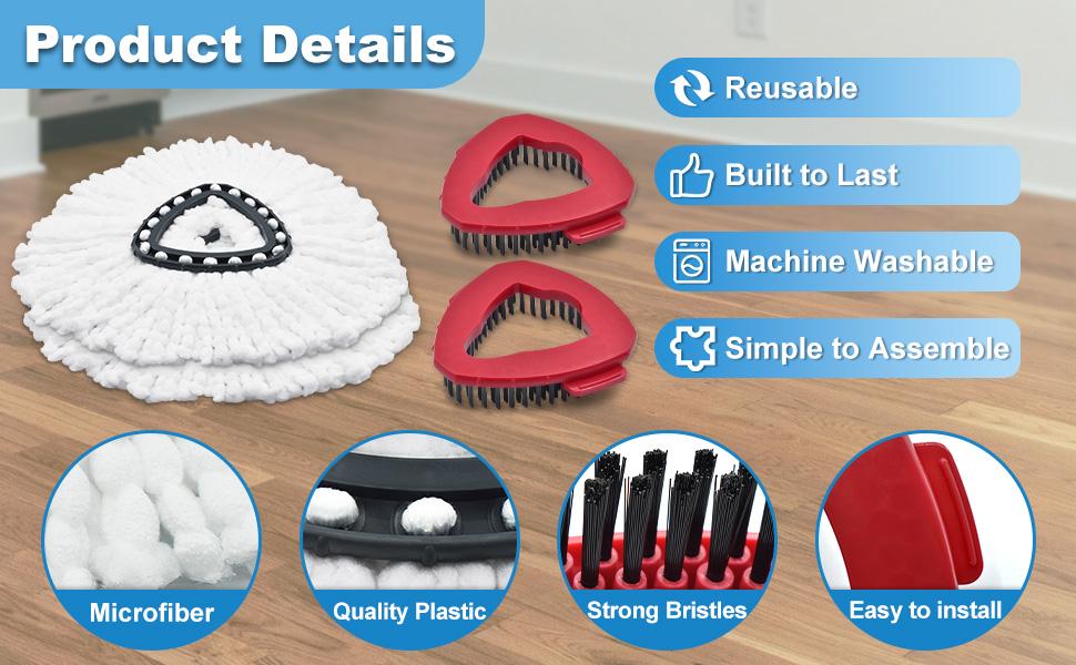 【Summer Sale Deals】EasyWring Microfiber Spin Mop Pack - Oceda 1-Tank System Compatible, 30-58" Durable Steel Handle, 5 Washable Refills, Brush & Base, 99%+ Bacteria Remover, Floor Care Easy Mopping Tool, Home Cleaning Supplies, Class of 2026 Grad Gift
