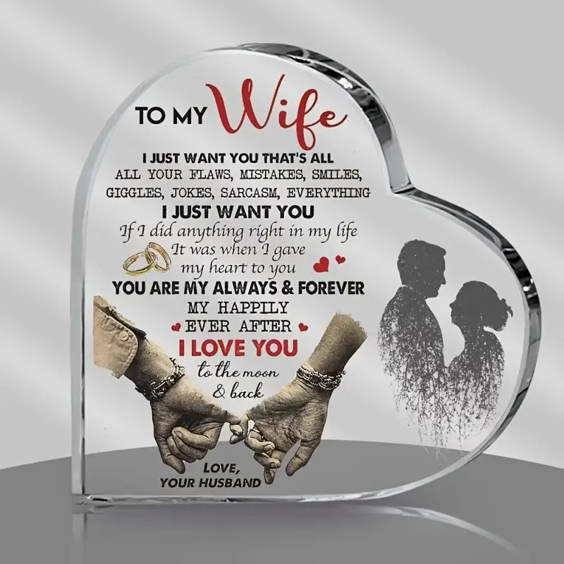 1 count Engraved I Love You Heart Shaped Acrylic Plaque - Romantic Desktop Decor & Keepsake Ornament - Perfect for Living Room, Bedroom, Office - Heartfelt Gift Idea
