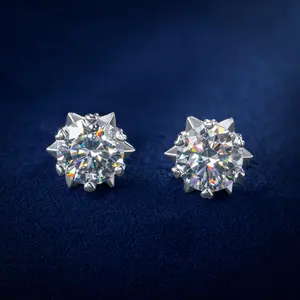 Moissanite Stud Snowflake Earrings 925 Sterling Silver 0.6ct/1ct/2ct/4ct Synthetic Moissanite VVS1 D Color Perfect Birthday Mother’s Day Gift for Men Women