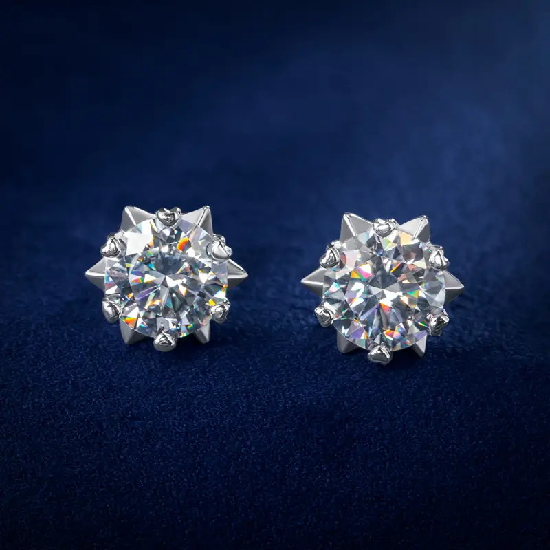 Moissanite Stud Snowflake Earrings 925 Sterling Silver 0.6ct/1ct/2ct/4ct Synthetic Moissanite VVS1 D Color Perfect Birthday Mother’s Day Gift for Men