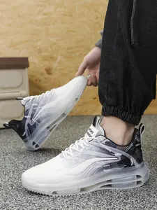 Parent-Child Black-Gray Lightning Print Breathable Mesh Air Cushion Sneakers, Cool Sport Style, Breathable Mesh + Air Cushion Shock-Absorbing Sole + Lightning Decoration , Parent-Child Compatible, Print Eye-Catching , Ideal for Sports Training