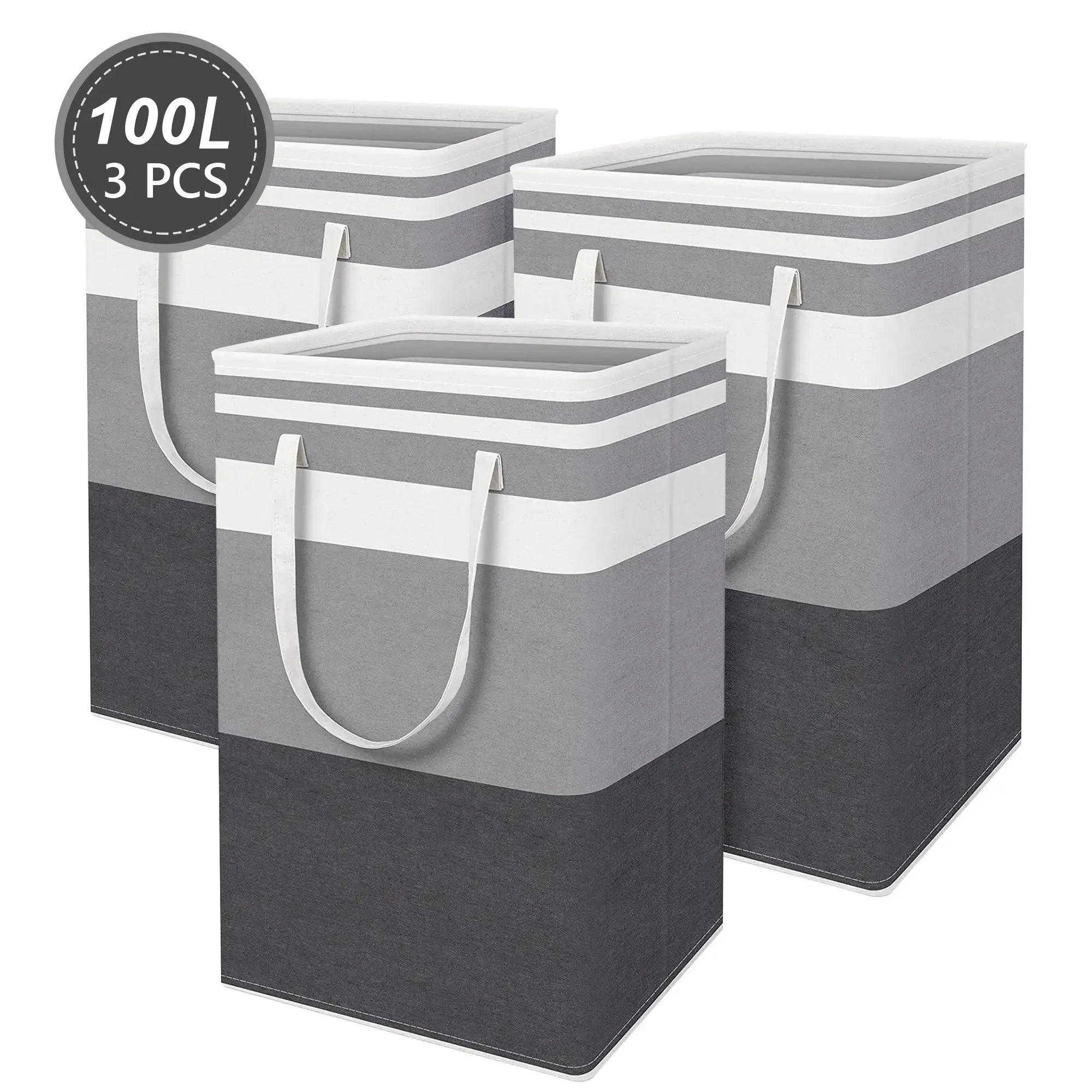 Large Laundry Bag Waterproof Collapsible Tall Clothes Hamper with Extended Handles for Clothes Toys in Dorm and Family 100L 3 PCS
