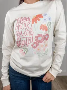 Where You're Planted Cotton Long Sleeve Cream Avery Mae Graphic Tee Shirt (Bella+Canvas)