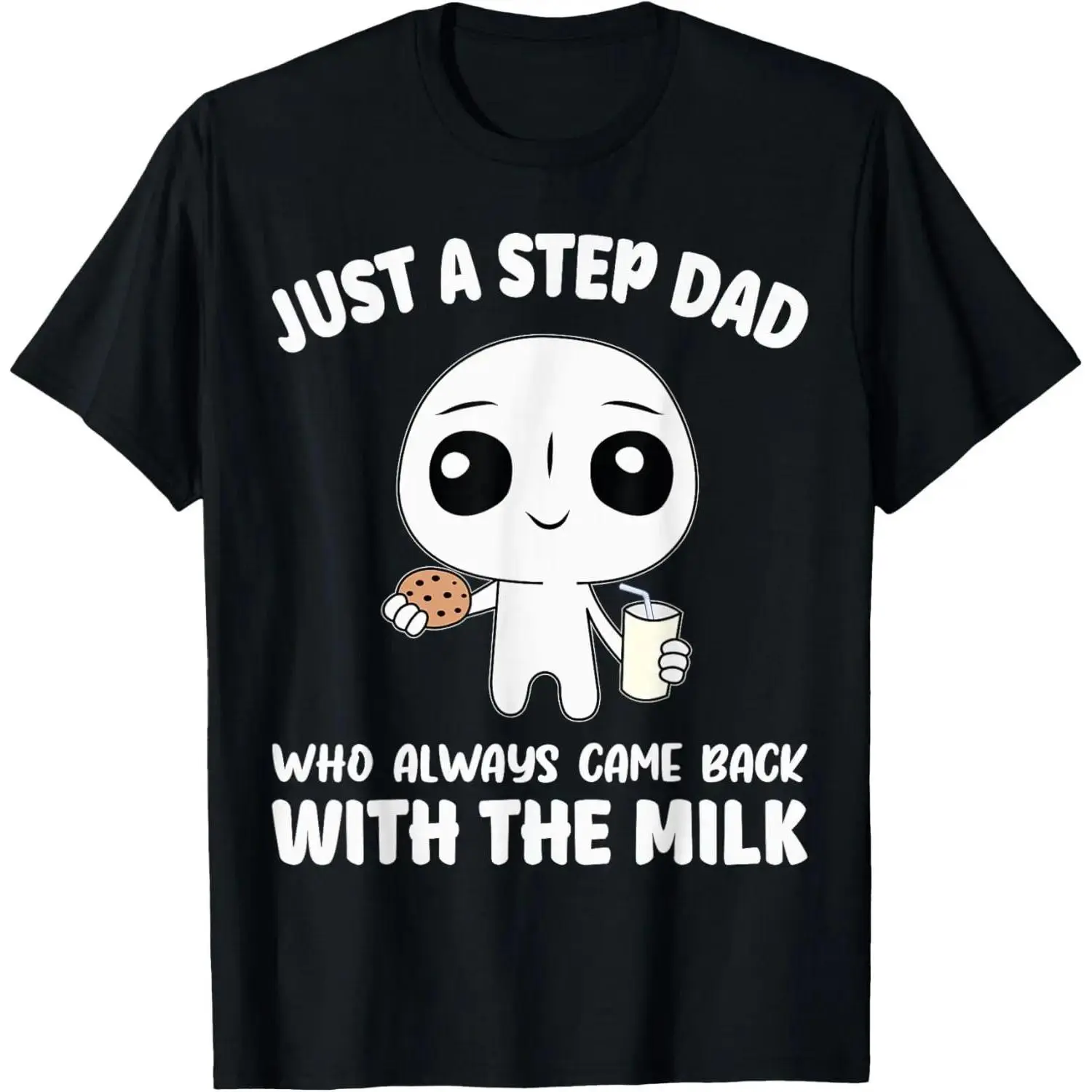 Men's Funny 'Step Dad Milk' Cookie Cartoon Slogan T-Shirt - Short-Sleeve, Casual Streetwear, Crew Neck, Soft, Skin-Friendly, Standard Fit, Everyday, 2XL, All Seasons, Denim Pairing Option, Menswear Basic Top
