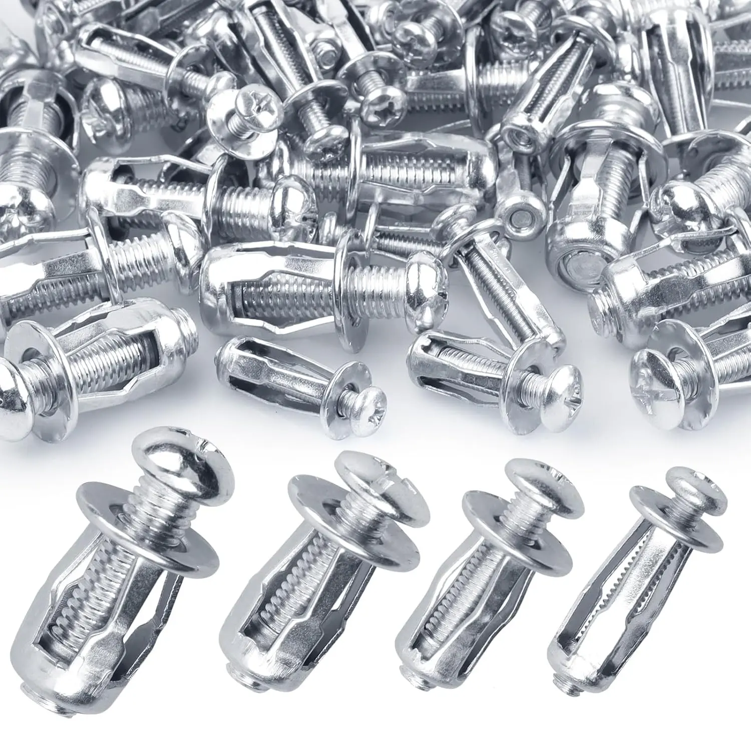 40-Count Carbon Steel Petal Nut Expansion Screw Kit - 4 Sizes (M4-M5-M6-M8) Jack Nuts, Rust-Resistant Manual Tool Fasteners for Hollow Walls, Plasterboards, Easy Installation