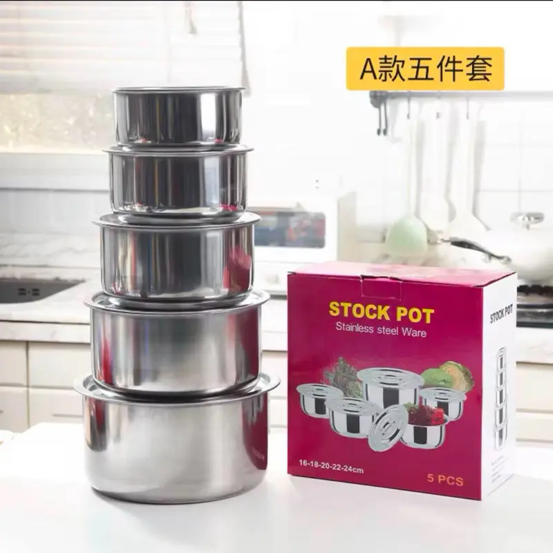 5pcs Cooking Pots and Pans Cookware Set S410 Stainless Steel Cookware Set Modern Kitchen Accessories Set