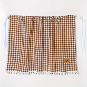 1pc Black & White Gingham Car Sunshade Curtain with Cute Bear Design - Elastic Suction Cup Window Shade, UV Protective Sunshade, for UV Protection & Heat Reduction, Durable Jacquard Fabric Auto Interior Accessory, Playful Design, Ruffled Edge Detailing