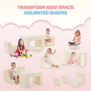 JOYMOR 1pcs children's modular sofa, one table and two chairs with two round children's sofas, corduroy