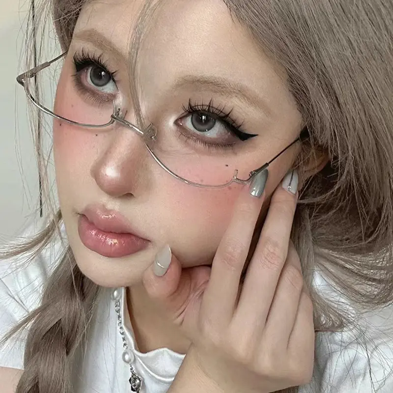 Vintage Metal Eyeglass Frames, Minimalist Oval Half-Frame Glasses, 2D Style No-Lens Prop for Unisex Fashion and Cosplay, Fashionable Frames Glasses, Half Frame Eyeglass