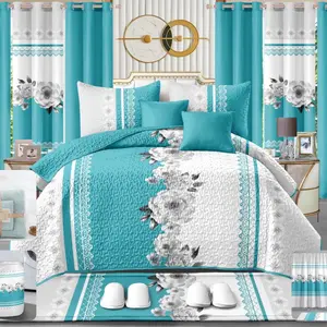 Luxury 24-Pc Bed Sheet Set in Red Floral Design - Includes Bedspread, Pillowcases, Curtains & More