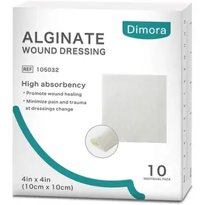Calcium Alginate Wound Dressing, 4'' x 4'' Patches,10 Individual Sterile Pads, Soft and Highly Absorbent Dressing Gauze, Non-Stick Padding