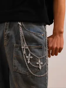 Men's Gothic Metal Cross Pendant Necklace, Fashion Chain with Tassels, Street Style Casual Accessory, Daily Wear Jewelry, Dangling Charms Necklace