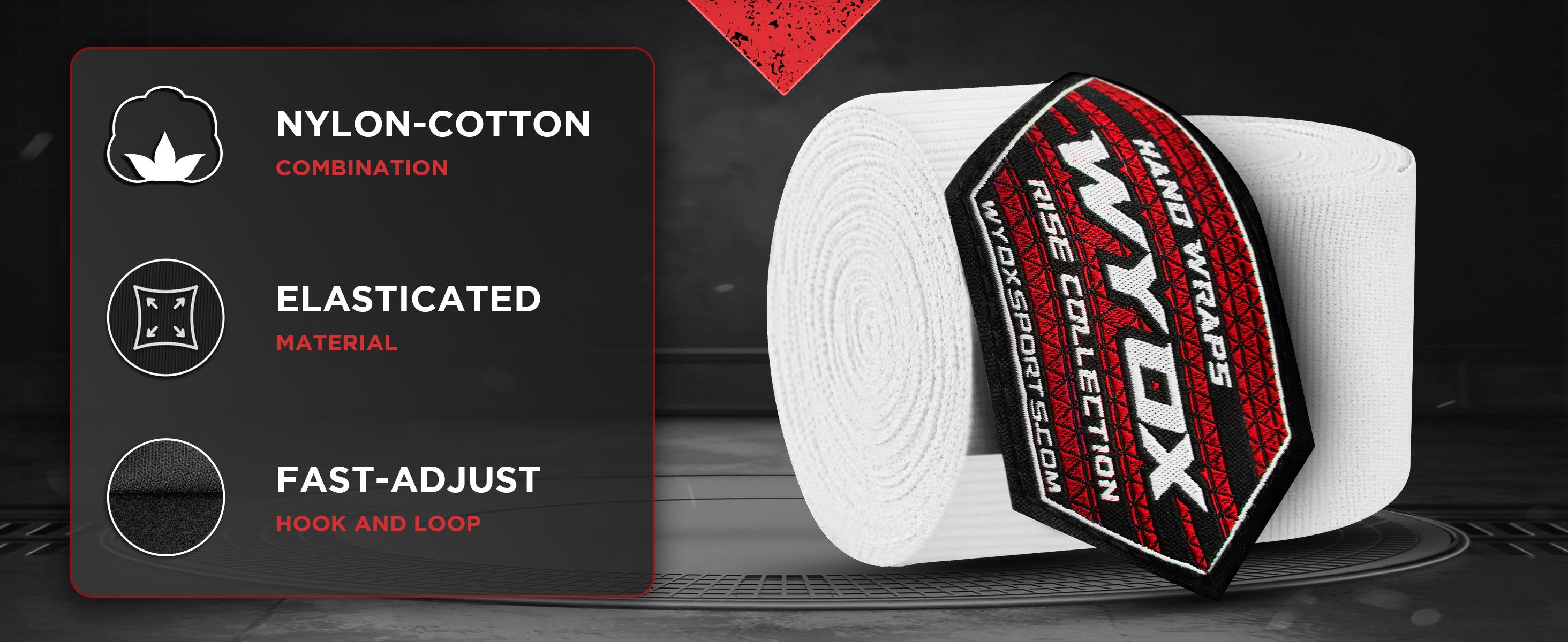 WYOX Mexican Hand Wraps, Elasticated Thumb Loop Bandages Mexican Style Under Mitts Wrist Wrap Protection Muay Thai MMA Kickboxing Martial Arts Punching Bag Training Men Women