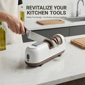 Electric Knife Sharpener, 4-Stage Professional Sharpening Tool , Portable Rapid Knife Sharpener & Kitchen Knife Sharpener (with Suction Base) | for Knives, Scissors, Cleavers & Outdoor Tools | Sharpener (Non-Slip) -Kitchen Gadgets， Kitchen Essentials