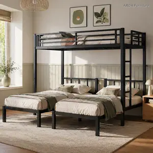 ARCH Twin over Twin & Twin Bunk Beds for 3, Twin XL over Twin & Twin Bunk Bed Metal Triple Bunk Bed, Black