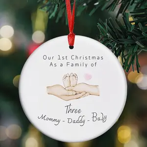 Family Of Three Christmas Tree Ornament, First Christmas Ornament, Mommy Daddy Baby, Ceramic Christmas Tree Hanging Ornament, New Parents Gift, Christmas Home Party Ornaments, Baby Room Ornaments, Baby Shower Gifts, Baby's First Christmas Ornament