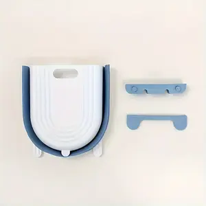 Portable Folding Trash Can with Hook, Modern Simple Rectangular Design, Space Saving Durable Plastic Kitchen Bathroom Garbage Bin