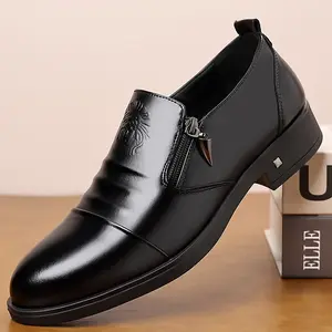Men's Penny Loafers, Formal Dress Shoes For Wedding Business Party Banquet Office Boy Footwear Closed Work Leather Rubber Decor Black Classic Pointed Toe Fashionable Pointed Toe