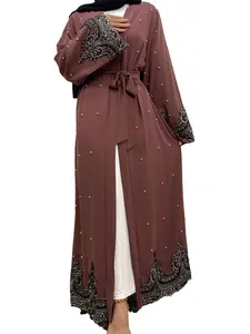 Women's Floral Embroidery Lace Abaya, Elegant Long Sleeve Round Neck Dress for Party Holiday, Ladies Islamic Clothing Modest Muslim Outfits for All Seasons