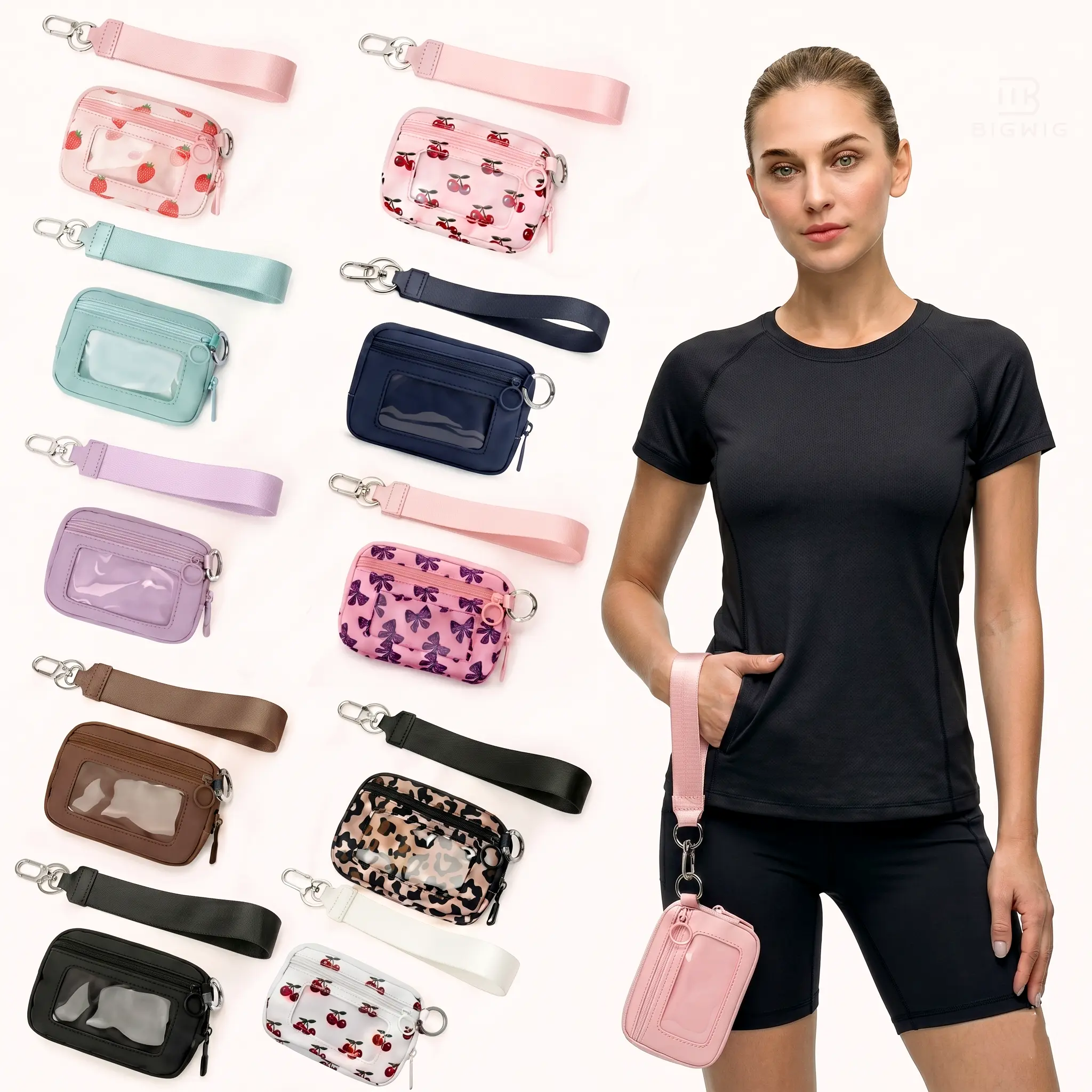 Women's Genuine Leather Bow Pattern Wristlet Pouch - Polyester Slim Organizer with Zipper Closure, Attached Wrist Strap, Lightweight Hands-Free Carry for Travel, Concerts, Fruit-Themed Design, Minimalist