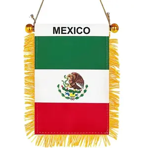 2 Pack-Mexico Fringy Window Hanging Flag - Small Mini Mexican Flag Banner for Car Rearview Mirror Décor - Fringed - Mexican Hanging Flag with Suction Cup & Fringy-4x6 ''