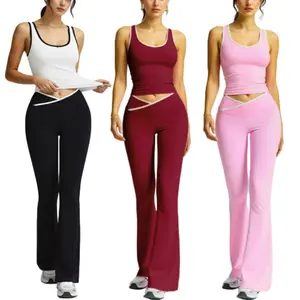 Women's Colorblocked Workout Outfit  2 Piece Tank Top & Flared Lounge Pants for Yoga, Running & Leisure
