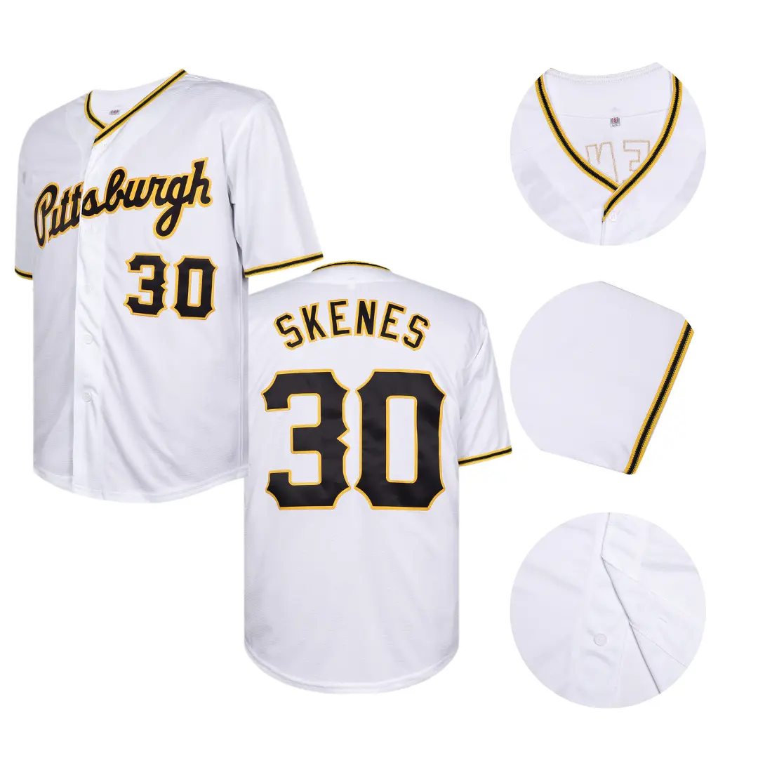 Men's #30 Baseball Jersey, Breathable Mesh, Relaxed V-Neck, Button-Down Design, Embroidered Letters, Stitched T-Shirt for Sports Fan gym clothing
