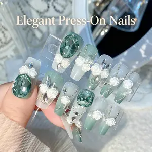 Summer Almond Fake Nails Gradient Glitter Full Cover Reusable Artificial Nail Tips For Women Daily