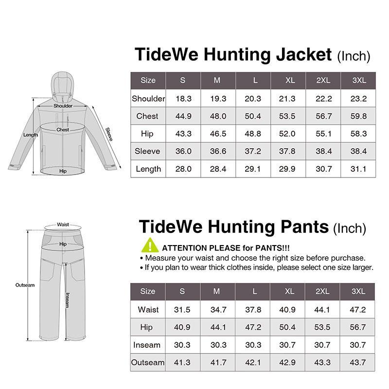 TideWe Men's Hunting Clothes, Silent & Water Resistant Camo Hunting Suits