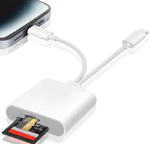 Dual Lightning & USB-C SD Card Reader for iPhone/iPad, Plug & Play Camera Adapter for SD/TF/SIM Cards, Compatible with MacBook and USB-C Laptops, Essential Memory Card Accessory for Digital Cameras