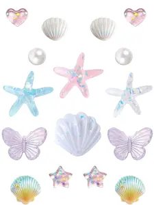 16 Pcs Dreamy Ocean Style Resin Shoe Buckles, Shell Butterfly Star DIY Shoe Accessories, Creative Footwear Decorations, Shoe Decoration Charms