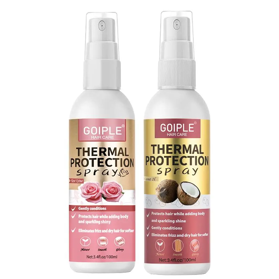 3.4oz Heat Protection Spray Set, 100ML Rose & Coconut Scent, Prevents Heat Damage, Moisturizes Hair, Shines, Smooth, Easy to Use, Dry/half-Dry Hair