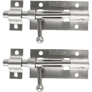 2-Pack Heavy Duty 4-Inch 304 Stainless Steel Slide Barrel Bolt Latch with Padlock Hole - Door Lock Latches for House, Barn, Fence, Shed, and Basement () - Includes Mounting Screws