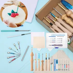 35PCS Adjustable Punch Set, Embroidery Kits for DIY Craft Sewing Hand Stitching, Inclues Big Eye Needles, Embroidery Pen, Punch Needle Knitting Cloth Supplies