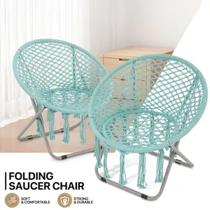Moon Saucer Chair Set Of 2, Boho Living Room Chair, Cute Bohemian Folding Round Circle Bedroom Chair, Ideal for Adults and Teens