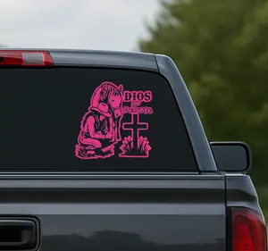 Christian Cowgirl Sticker 5" Inch – “Dios Por Delante” Decal, 20+ Color Options, Waterproof Vinyl for Cars, Windows, Cups, Laptops & More