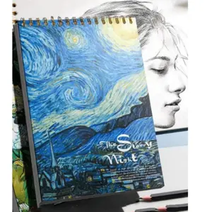 Starry A4 Sketchbook for Art Students, Oil Painting Style, Wirebound Drawing Book, 30 Sheets, Ideal for Sketching and Drawing