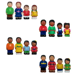 212 MAIN Multicultural Family 4-Piece Complete Actionfigures Toyset, Soft Plastic Chunky Role Play Educational Set for Ages 1+