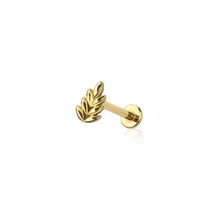 Threadless Push In Leaf Flat Back Stud - 316L Stainless Steel