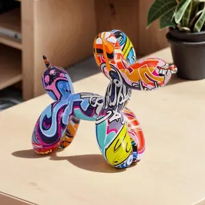 1pc Colorful Resin Balloon Dog Sculpture - Home Decor Small Statue |   Resin Balloon Dog Desktop Decor For Office, Balloon Dog Decor (Graffiti), Surprise Gift For Friends