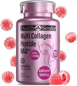 Collagen Peptide Gummies, Sugar-Free Woman & Men's Proteins Collagen Gummy Filled 1500mg Hydrolyzed Collagen Type I,II,III,V,X,1000mg NAD 15000mcg Biotin Supplement for Skin, Hair, Nails