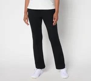 LOGO by Lori Goldstein Petite Full Length Knit Rib Flare Pants