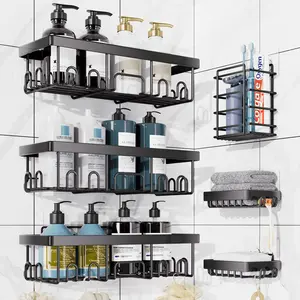 Adhesive Shower Caddy 6 Pack, Large Capacity Bathroom Organizers and Storage, No Drilling Wall-Mounted Basket