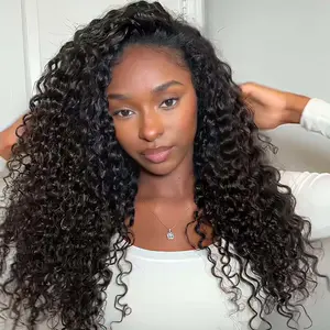 [3 IN 1 Half Wig] Human Hair Curly Wig Upgrade Full Machine Made 3 IN 1 Half Wig With Drawstring Seamless Clip Ins Flip Over Wig For Women Beginner Friendly